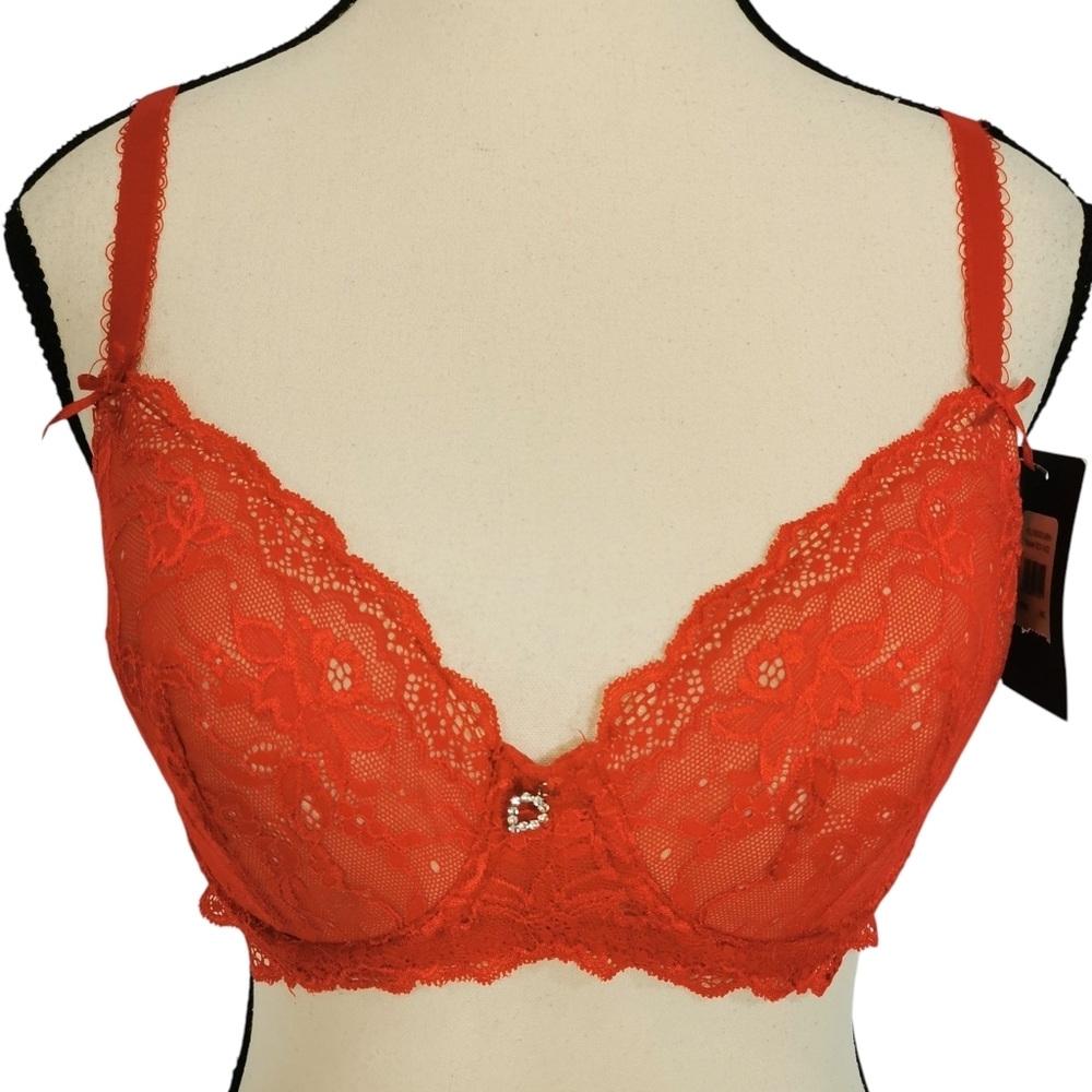 NWT Frederick's Of Hollywood 'Hollywood Siren' Red Lace Padded Bra - Sz 36C